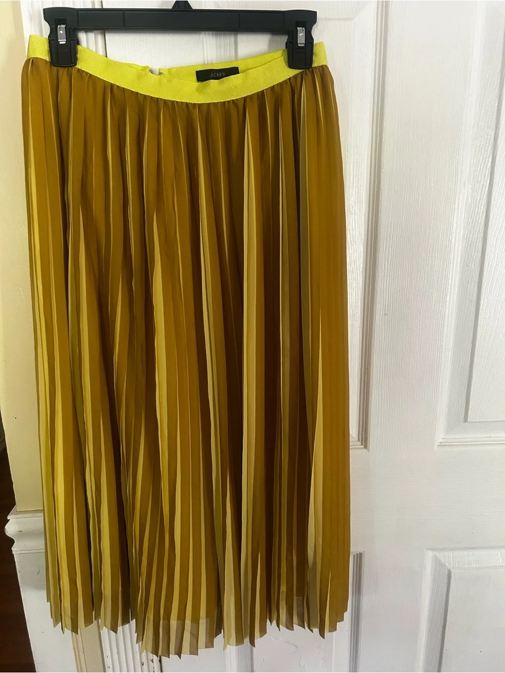 J. Crew Pleated Midi Skirt in Mustard and Lemon Waistband